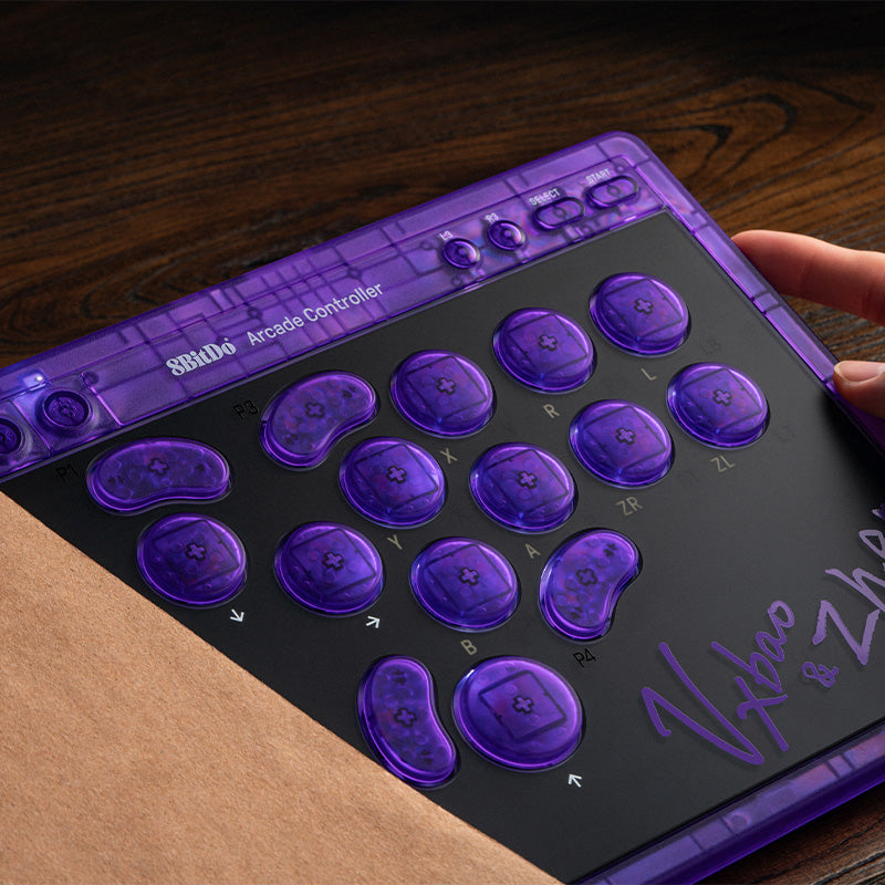 8BitDo Arcade Controller - Transparent Purple Signature Edition - Arcade Control Edition for Desktop and Console Play