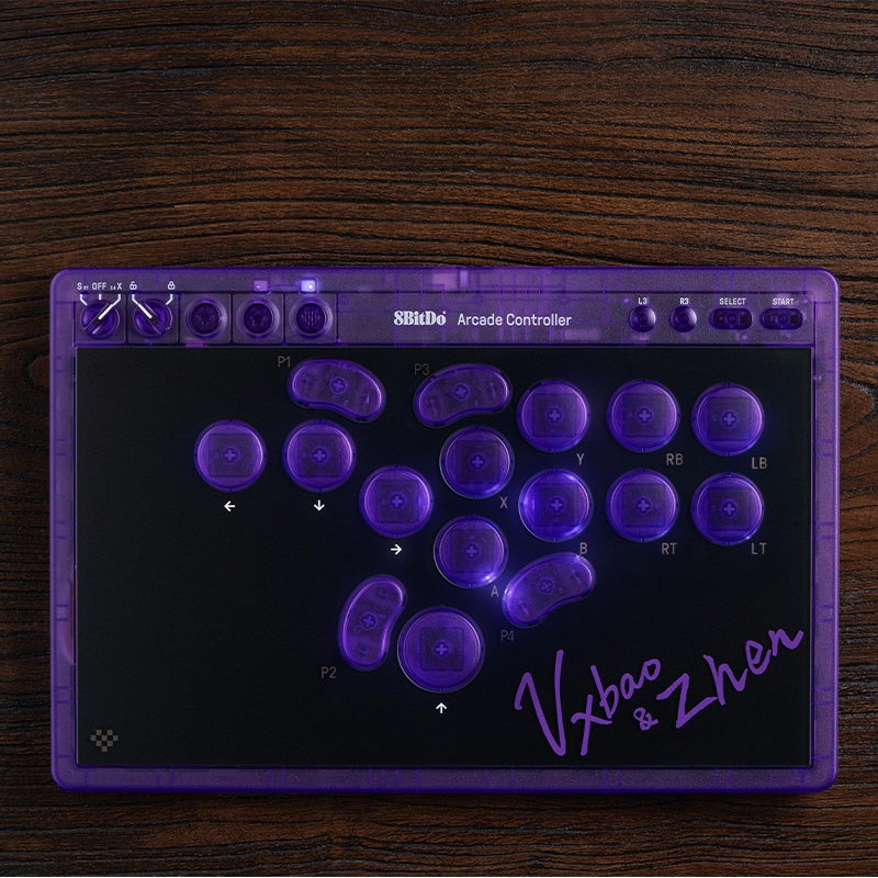 8BitDo Arcade Controller - Transparent Purple Signature Edition - Arcade Control Edition for Desktop and Console Play